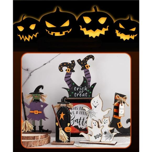 Halloween Ghost Witch Wooden Table Sign Vintage Table Centerpieces (1PCS, D) - Picture 5 of 6